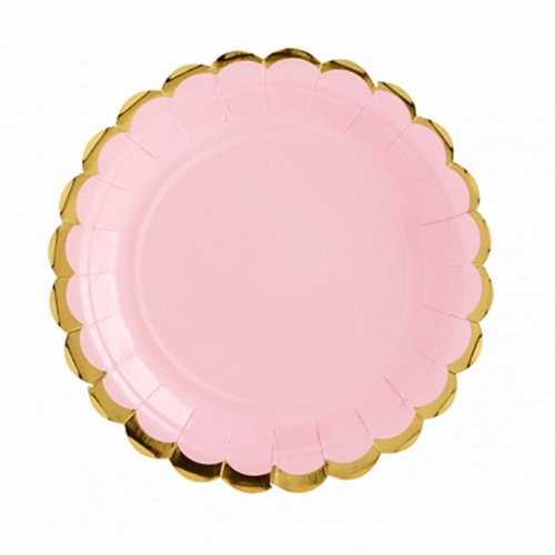 Pratos Rosa Claro Recorte Dourado